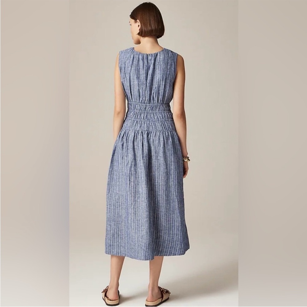 J. crew Hyacinth dress in striped linen blue white midi size large - Picture 2 of 8